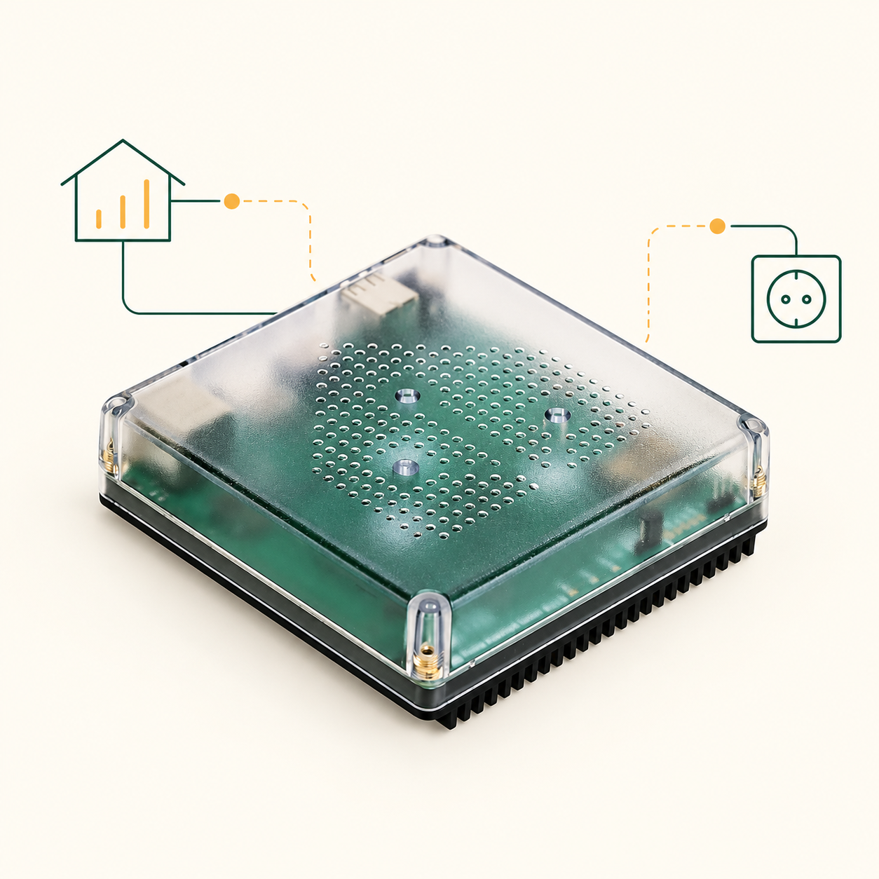 Bereitgestellte Abbildung: Mikrocontroller in einem transparenten Gehäuse, als Beispiel für OpenDTU.